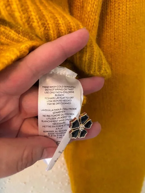 Maeve By Anthropologie Mustard Cardigan With Lace Collar Floral Buttons Size M - Picture 8 of 14